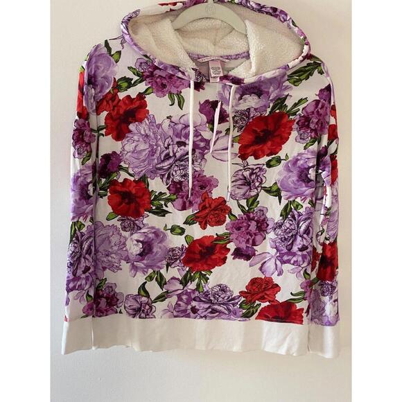 Victoria's Secret Tops - VS VICTORIA'S SECRET Modal Terry Hoodie Floral Plush Fleece Trim Size XS